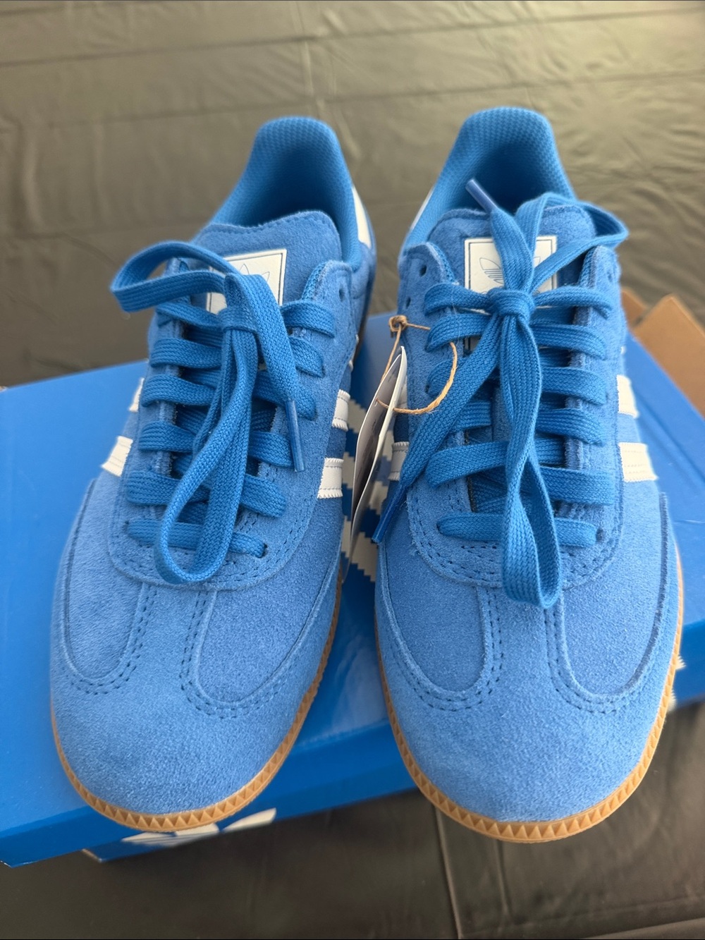 adidas Kids Bright Blue Suede Sneakers with White Stripes